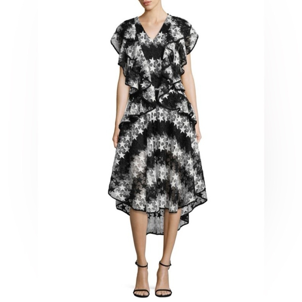 NWT Romance Was Born Constellation Star Lace Hi Low Black White Dress Size US 2
